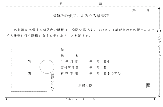 消防法の規定による立入検査証