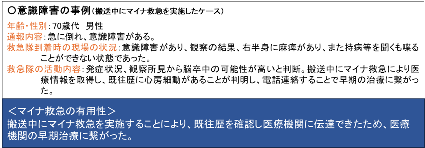 搬送中にマイナ救急を実施したケース