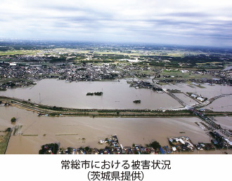 常総市における被害状況（茨城県提供）