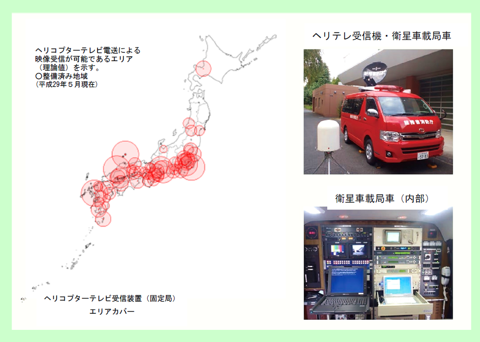 第2-10-4図　ヘリコプターテレビ電送システム受信エリア及び関連施設等の画像。受信エリアは、東名阪を中心に整備されているが、全国をカバーするには至っていない。