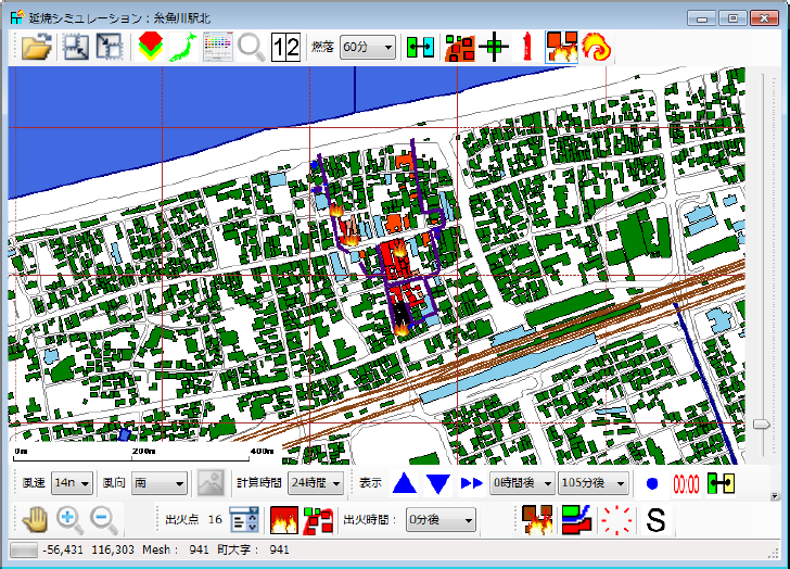 第6-5図　糸魚川市大規模火災における検証結果の画面表示