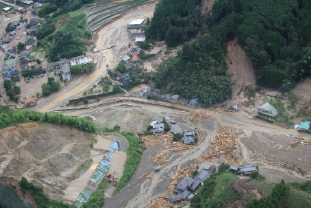 朝倉市松末地区の被害状況の航空写真
