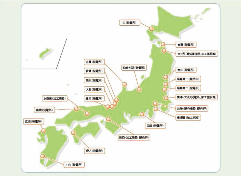 第1-7-1図　我が国の主な原子力施設立地地点の図