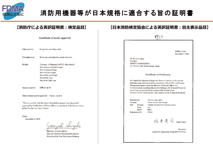 特集9-3図　消防用機器等が日本規格に適合する旨の証明書の画像