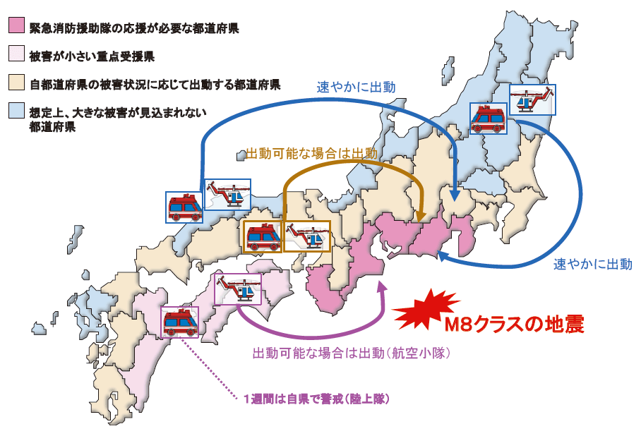 第2-8-5図　出動のイメージ（マグニチュード8クラスの地震が発生した場合）