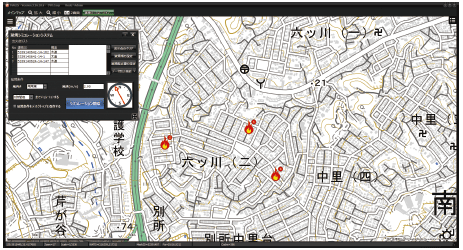 第6-6図　試作したWeb版市街地火災延焼シミュレーションシステム画面例