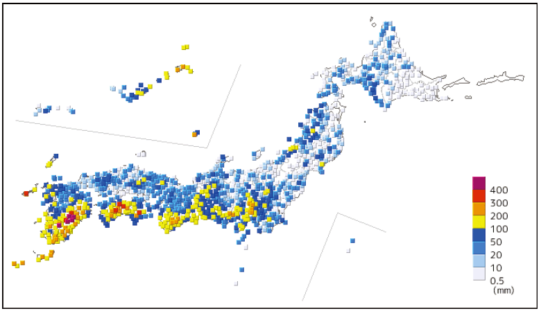 特集1-4図　降水量の分布図（期間：9月4日0時～7日24時）