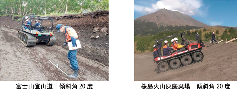 火山灰上での水陸両用バギー走行実験