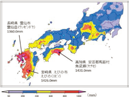 特集1-2図　降水量の分布図（期間：8月11日～26日）