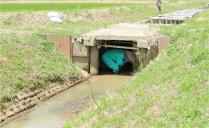 用水路の橋の下に避難する住民