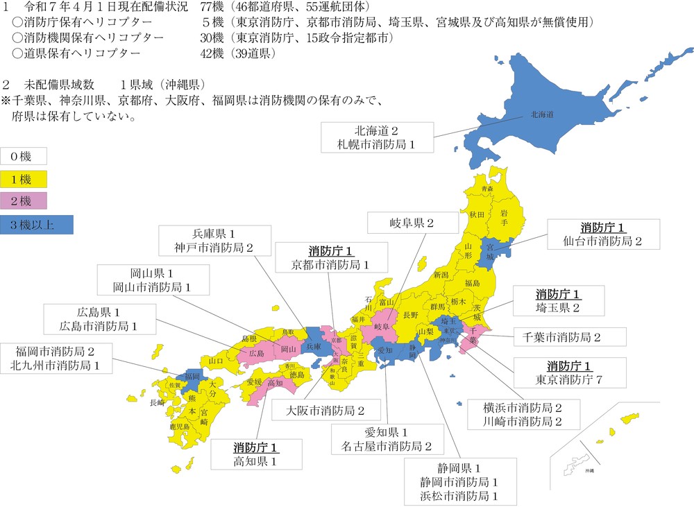 第2-7-1図　消防防災ヘリコプターの配備状況