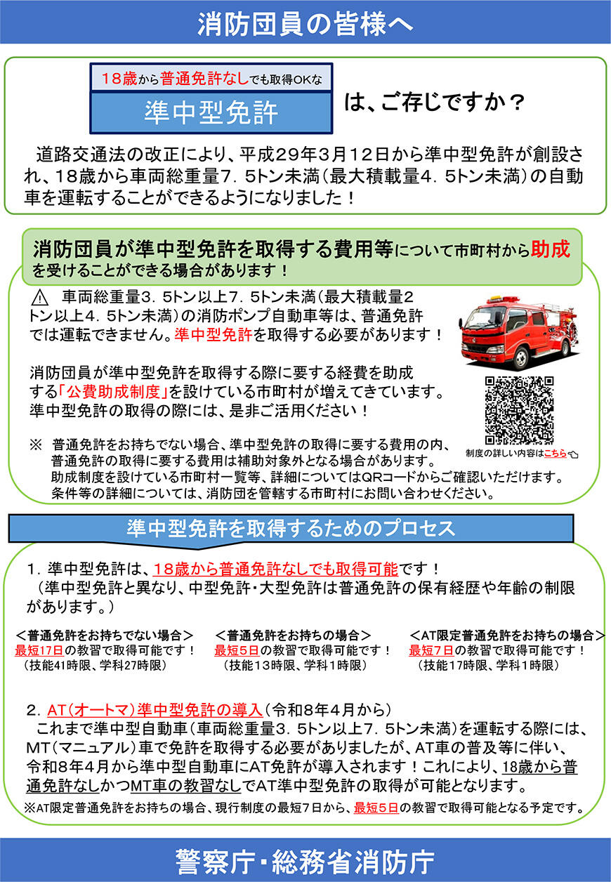 消防団員の準中型自動車免許の取得 消防団 オフィシャルウェブサイト